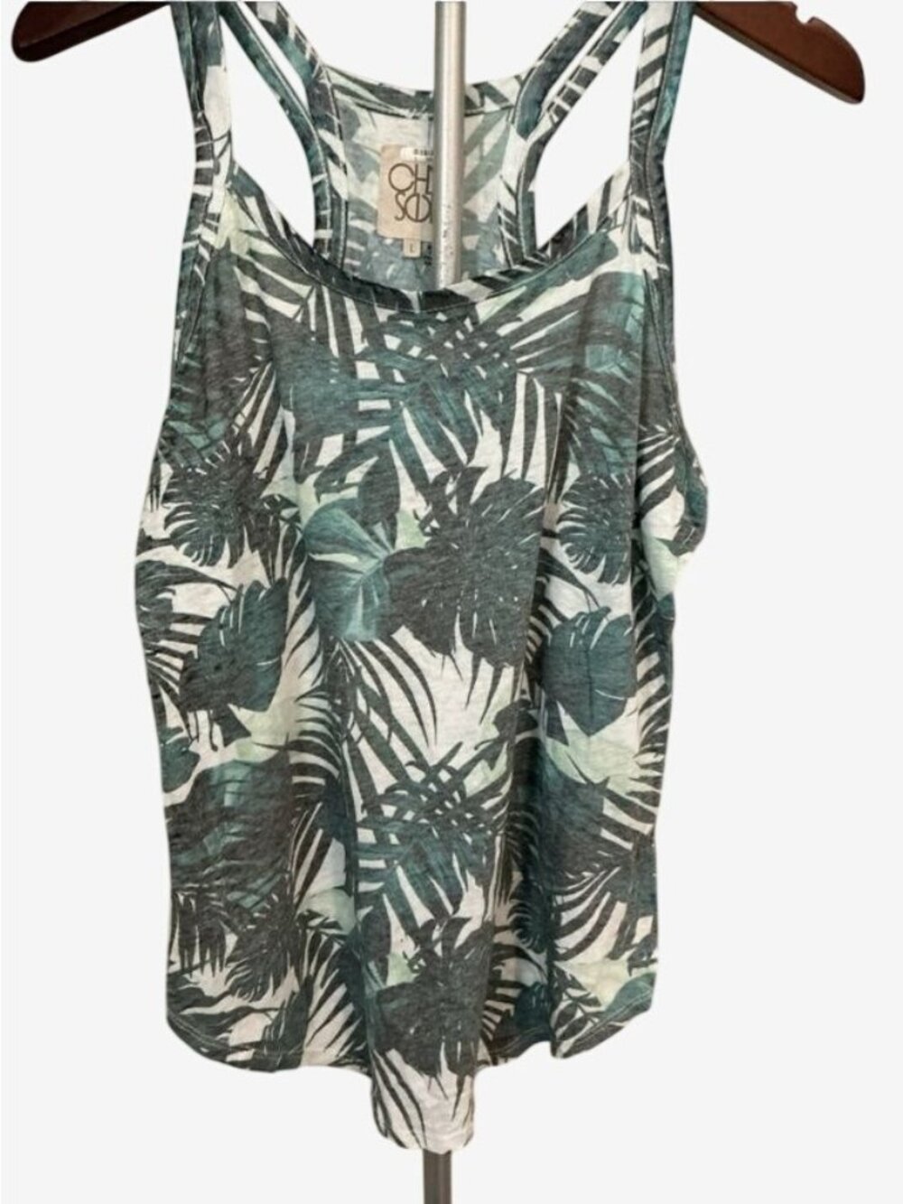 Oh So Soft Womens Tropical Leaf Print Racerback Tank Top XS Cotton Blend